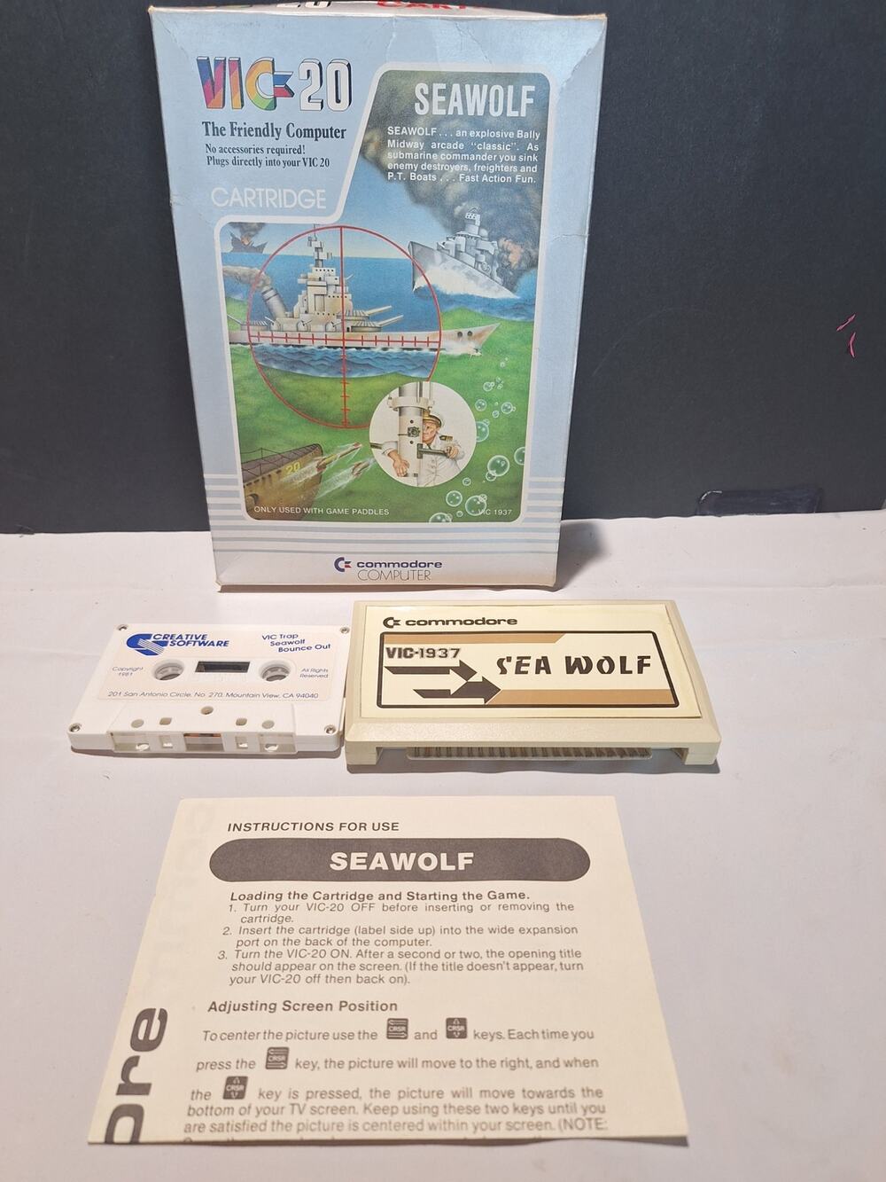 Commodore VIC-20 Sea Wolf VIC-1937 CIB Box Manual Tested + Creative Cassette